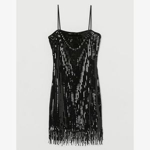 Sparkling Mini Black Dress with Straps 1920s style